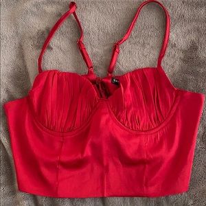 Ruched Bust Lace-Up Back Satin Crop Cami Top